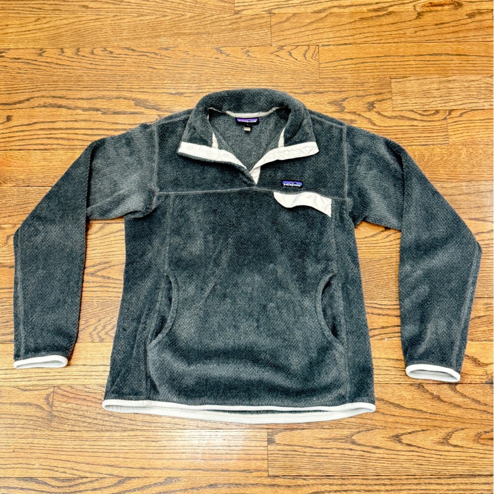 Patagonia Youth Gray Fleece Snap Pullover Lightweight Jacket Kids, Large